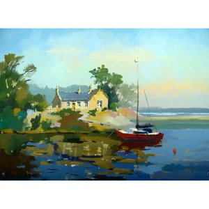 Red Yacht, Cramond, Giclée Art Print by Joseph Maxwell-Stuart