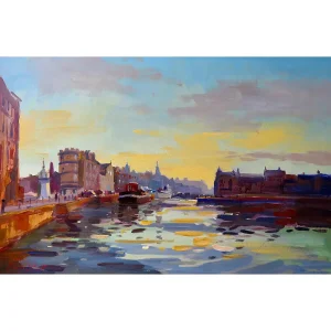 Setting Sun, Leith, Giclée Art Print by Joseph Maxwell-Stuart