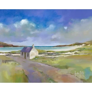 Cottage on the shore, Balnakeil, Giclée Art Print by Kate Philp