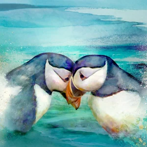 Puffins, Giclée Art Print by Lee Scammacca