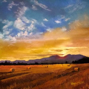 Golden Harvest Near Ochils, Giclée Art Print by Margaret Evans