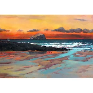 Bathed in Gold, Bass Rock, Giclée Art Print by Margaret Evans