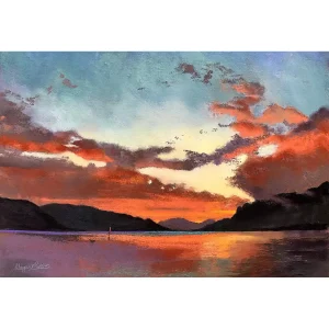 Red Sail at Sunset, Giclée Art Print by Margaret Evans