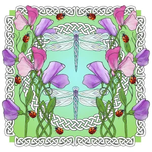 Sweetpeas and Ladybirds, Giclée Art Print by Marjory Tait
