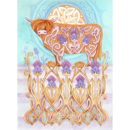 Celtic Highland Cow, Giclée Art Print by Marjory Tait