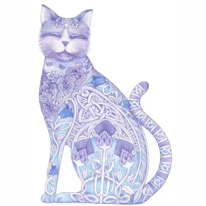 Celtic Purple Cat, Giclée Art Print by Marjory Tait