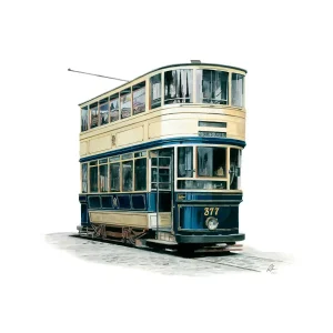 Sheffield Corporation Tramways “Rocker Panel” Car No 377, Built in 1919 by Brush at Loughborough, Giclée Art Print by Rod Harrison