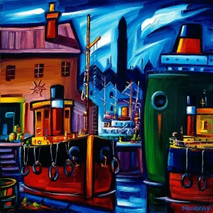 Moonlit Docks, Giclée Art Print by Raymond Murray