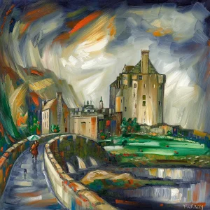 Wet Day at the Castle, Eilean Donan, Giclée Art Print by Raymond Murray