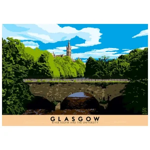 Glasgow: River Kelvin and the University, Giclée Art Print by Stewart Bremner
