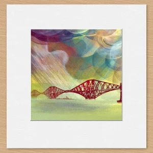 Tartan Skies over Forth Bridge, Small Mounted Print by Esther Cohen
