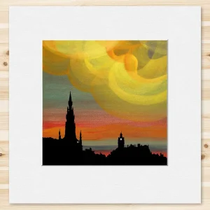 Scott Monument Sunset Edinburgh, Small Mounted Print by Esther Cohen