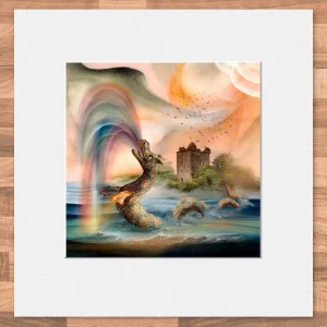 Nessie Visits Urquhart Castle, Small Mounted Print by Esther Cohen