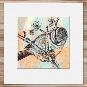 Blue Tit, Small Mounted Print by Estelle Richardson