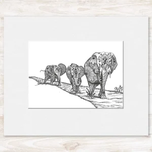 Elephants, Small Mounted Print by Estelle Richardson