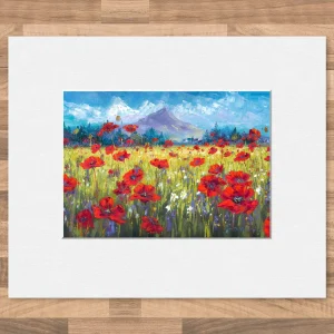 Poppy Field in the Lee of Goatfell, Arran, Small Mounted Print by Jean Feeney