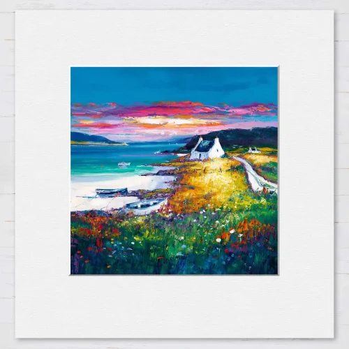 Sunset Camus Croise Bay, Isle of Skye, Small Mounted Print by Jean Feeney