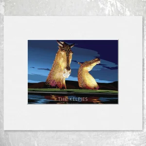 The Kelpies at Night, Small Mounted Print by Peter McDermott