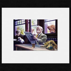 Colonel, Clyde and Two Coos, Small Mounted Print by Scott McGregor