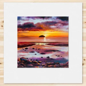 Scarlet Skies, Ailsa Craig, Small Mounted Print by Scott McGregor