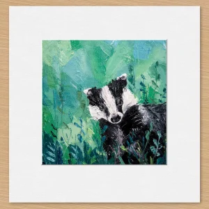 Badger, Small Mounted Print by Charlotte Strawbridge