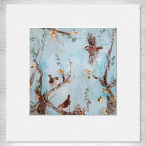 Three little birds, Small Mounted Print by Charlotte Strawbridge