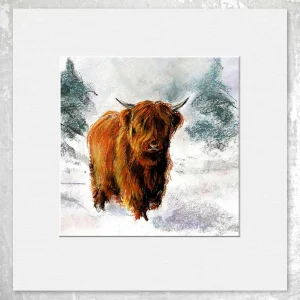 Caotunn in the snow, Small Mounted Print by Hilary Barker