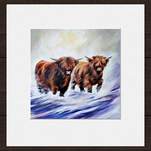 Fun in the snow, Small Mounted Print by Hilary Barker