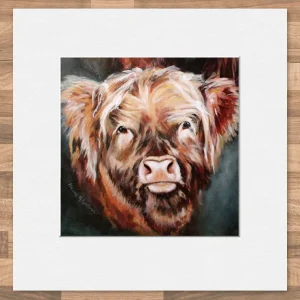 Highland Calf, Small Mounted Print by Hilary Barker