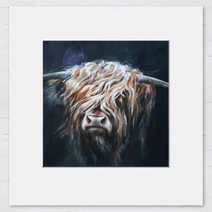 Highland Bull, Small Mounted Print by Hilary Barker