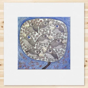 Bird Tree, Small Mounted Print by Ingrid Nilsson