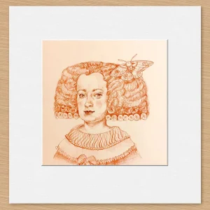 Sanguine Infanta with Moth, Small Mounted Print by Ingrid Nilsson
