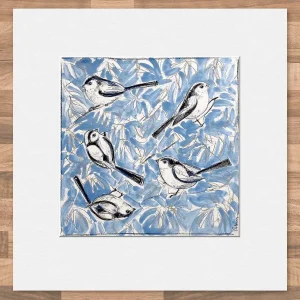 Blue White Acrobats, Small Mounted Print by Ingrid Nilsson