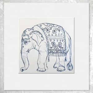 Blue Elephant, Small Mounted Print by Ingrid Nilsson