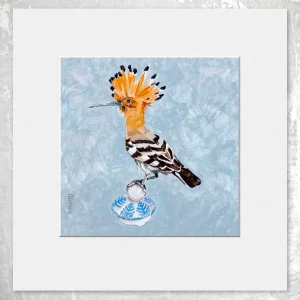 Hoopooe on Teapot Lid, Small Mounted Print by Ingrid Nilsson