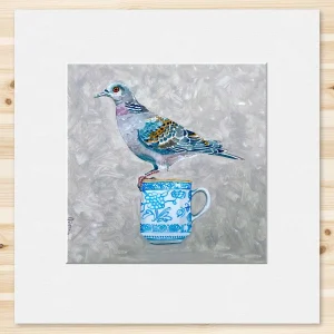 Turtle Dove on China, Small Mounted Print by Ingrid Nilsson