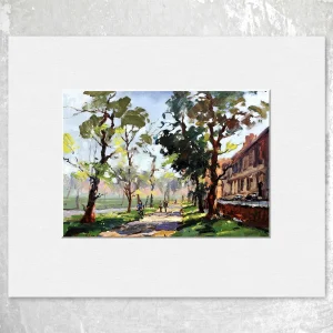 Cycling Through the Meadows, Small Mounted Print by Joseph Maxwell-Stuart