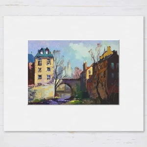 Fishing by Dean Village, Small Mounted Print by Joseph Maxwell-Stuart