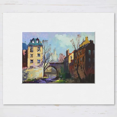 Fishing by Dean Village, Small Mounted Print by Joseph Maxwell-Stuart