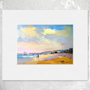 On the Beach at Milsey Bay, North Berwick, Small Mounted Print by Joseph Maxwell-Stuart