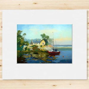 Red Yacht, Cramond, Small Mounted Print by Joseph Maxwell-Stuart