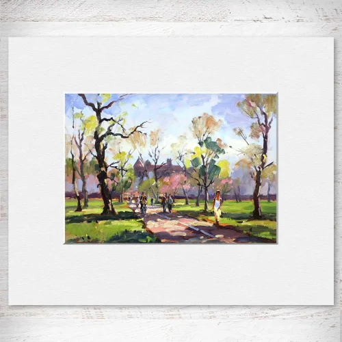 Springtime, The Meadows, Edinburgh, Small Mounted Print by Joseph Maxwell-Stuart
