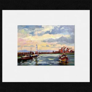 Newhaven Harbour, Late Afternoon, Small Mounted Print by Joseph Maxwell-Stuart