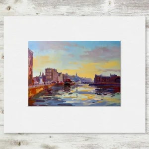 Setting Sun, Leith, Small Mounted Print by Joseph Maxwell-Stuart