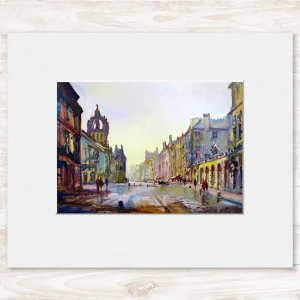After the Rain, Royal Mile, Small Mounted Print by Joseph Maxwell-Stuart
