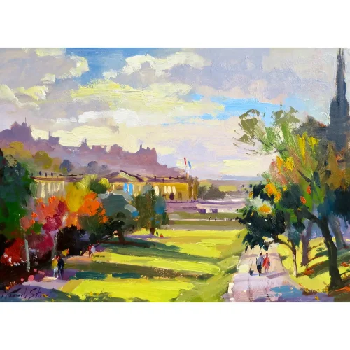 Autumn Sunshine, Edinburgh, Small Mounted Print by Joseph Maxwell-Stuart - Image 2