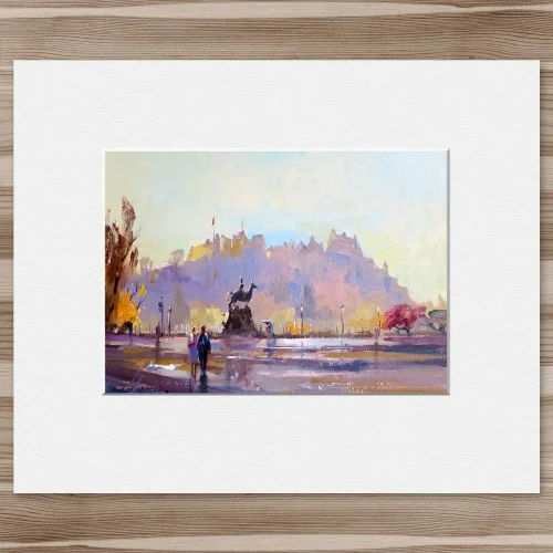 Passing Rain, Princes Street, Small Mounted Print by Joseph Maxwell-Stuart