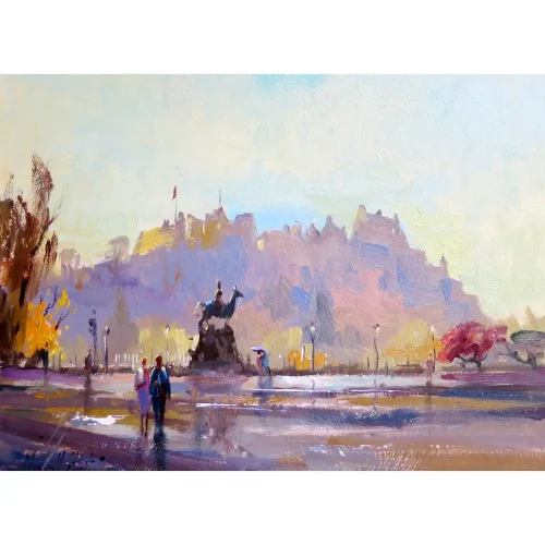 Passing Rain, Princes Street, Small Mounted Print by Joseph Maxwell-Stuart - Image 2
