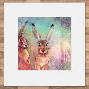 Hares, Small Mounted Print by Lee Scammacca
