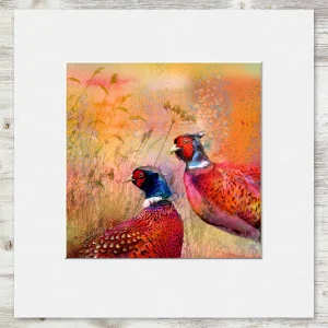 Pheasants, Small Mounted Print by Lee Scammacca